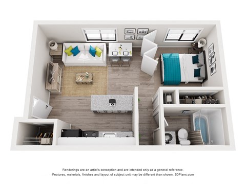 Floor plan for 1 bed, 1 bath, 478 sqft